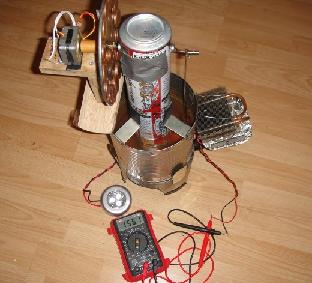150mW beer can stirling engine with thermoelectric generator (TEG) to generate electricity