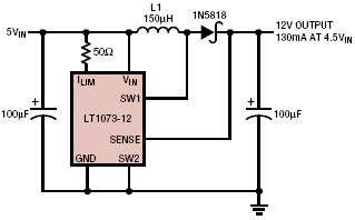 5V to 12V Step Up Converter using an LT1073-12 IC