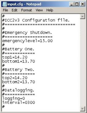 Configuration file for Intelligent Charge Controller - set battery voltages etc