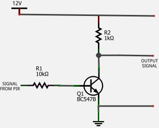 PIR sensor transistor inverter NOT gate circuit diagram