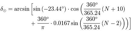 Accurate solar declination calculation equation