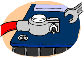 Battery terminals bolted to a car battery