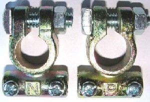 Battery terminals marked with N and P