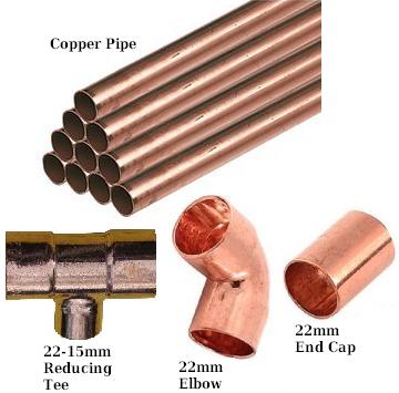 Copper pipe, and selection of fittings for solar water heating panel