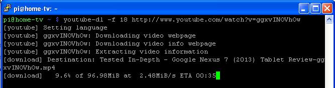 Downloading youtube video to raspberry pi