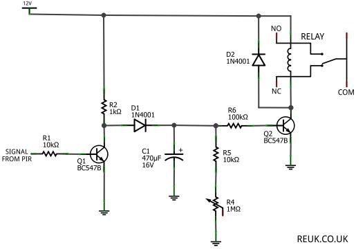 Simple timer relay circuit for a PIR sensor