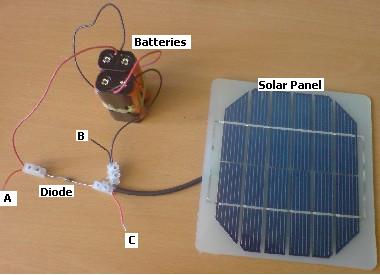 Completed solar battery charger for 4 AA batteries