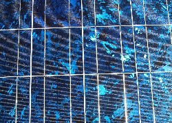 Crystalline solar panel showing metal conductive strips