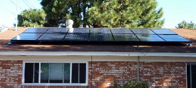 Solar panel shaded by trees