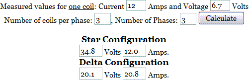 Star Delta configuration calculator for multi-phase alternators