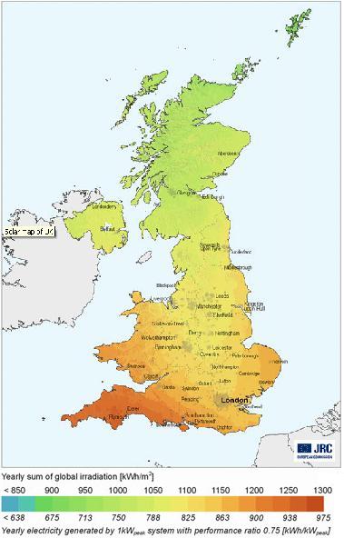UK solar insolation map