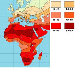 Map of world solar insolation