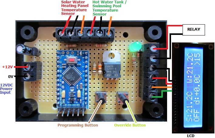 Connection diagram for 2014 REUK solar water heating pump controller with LCD Display