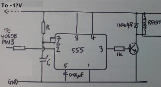 4060B 555 long interval timer relay circuit