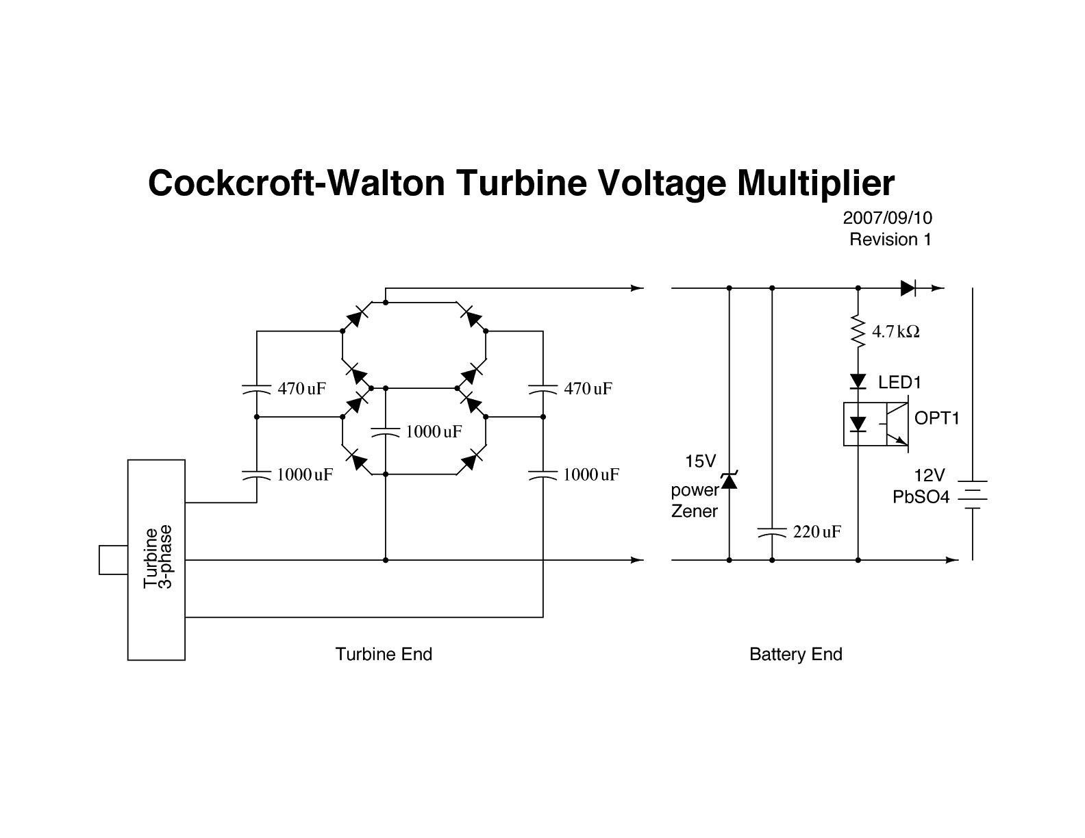 Three phase wind turbine voltage multiplier