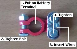 Battery top post terminals for making safe secure connections to a battery