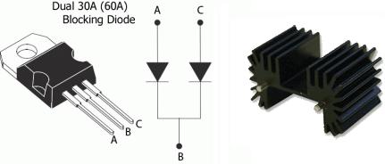 Blocking diode and heat sink suitable for an SCC-20 wind turbine charge controller and dump load controller