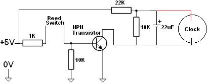 Circuit design for elapsed time timer based on cheap commercial alarm clock