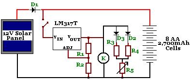 Circuit diagram for CCTV powered by Solar Panel with Battery Backup