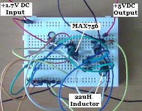 Completed MAX756 DC-DC Voltage Converter Circuit