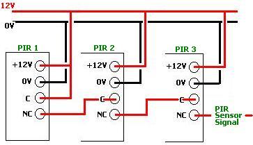 Connecting multiple PIR sensors together in series