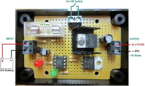 Connection diagram for a 12V regulator with integrated low voltage disconnect