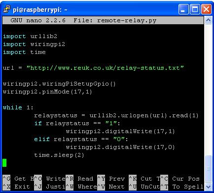 Python script used to control a relay over the internet via Raspberry Pi