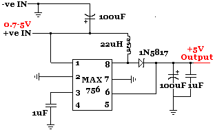 Circuit diagram for 0.7 to 5V DC-DC converter