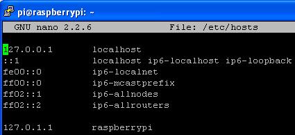 Editing the /etc/hosts file on Raspberry Pi