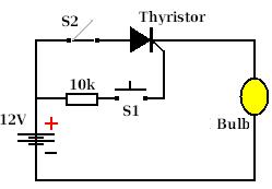 Example circuit using a thyristor to turn on a light