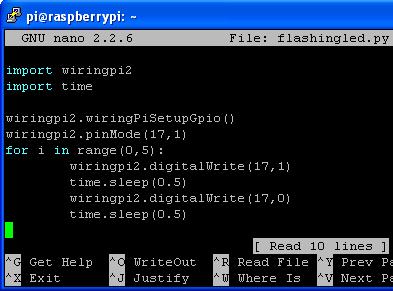 Flashing LED script in Python for Raspberry Pi GPIO