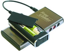 Freeloader battery charger with 2 AA rechargeable cells connected to Freeloader solar charger