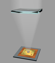 Light focussed onto a solar cell with a fresnel lens