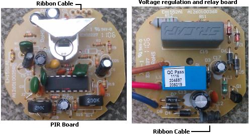Internal electronics of a mains powered PIR sensor