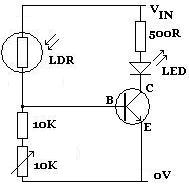 LDR darkness activated circuit