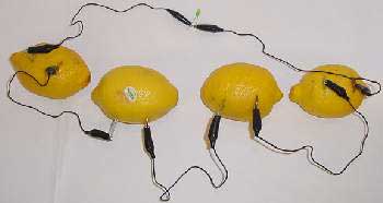 Lemon battery used to light up an LED