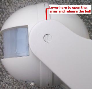 Lever open the arm of the case so that the PIR ball comes free