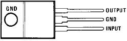 The three pins of an LM2940 integrated circuit labelled - Vin, Vout, GND