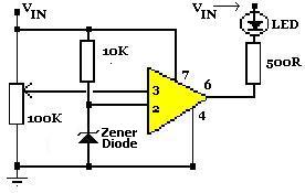 LM741 Op Amp High Voltage Indicator Circuit Diagram