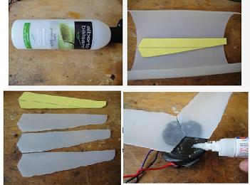 Make wind turbine blades from an old bleach bottle