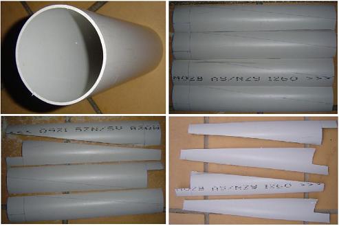 Making individual PVC wind turbine blades by quartering a length of pipe