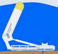 Oyster wave power device installed - attached to seabed with buoyant flap pushed by the waves