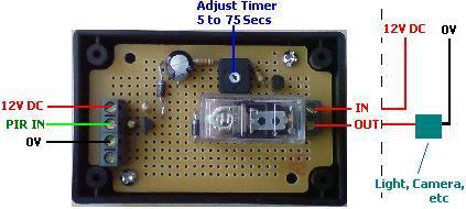 PIR relay timer circuit with suggested connections