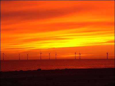 Scroby Sands Offshore Wind Farm at night