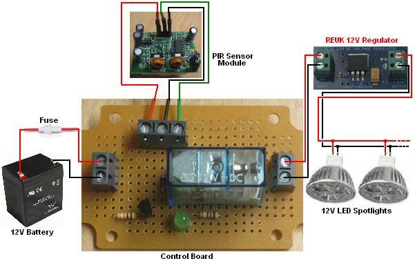 Shed PIR lighting controller connections - automatic lighting