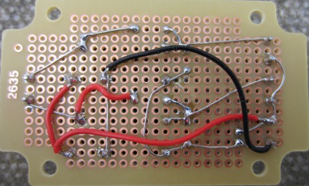 Underside of simple hen house door controller circuit board