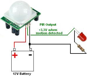 Simple PIR module LED circuit to turn on LED when motion detected