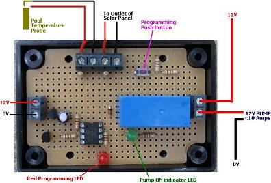 Solar pump controller for a swimming pool heating system - connection diagram