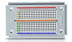 Solderless breadboard - elecrical connections shown