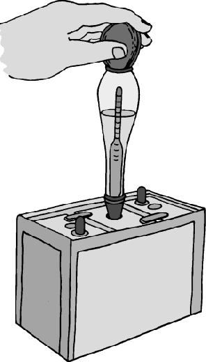 Testing the specific gravity of a lead acid battery